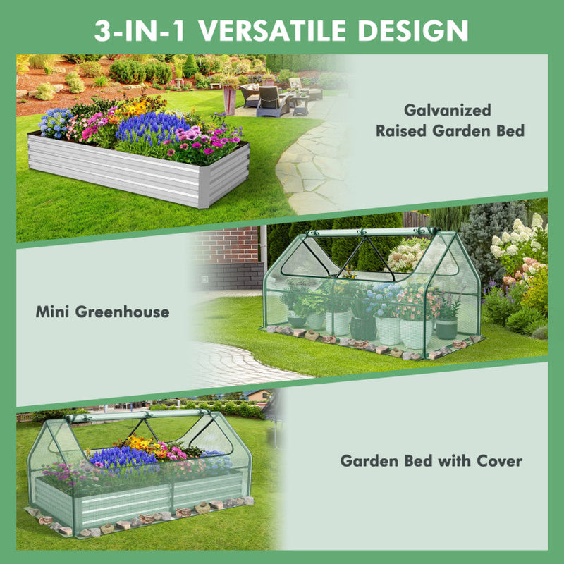 6 X 3 X 3 Feet Galvanized Raised Garden Bed with Greenhouse