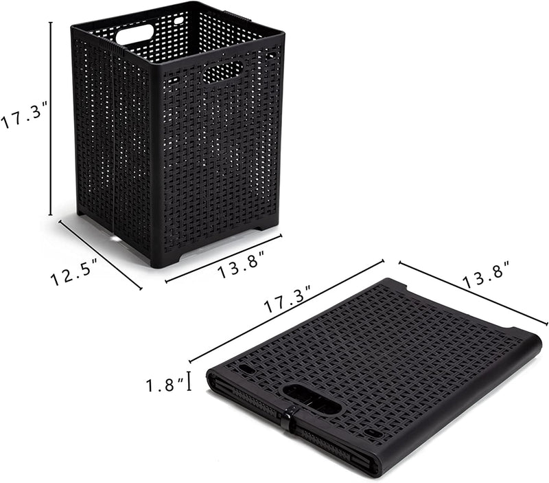 42L Collapsible Plastic Laundry Baskets,Foldable Laundry Hamper,Pack of 2 (Black)