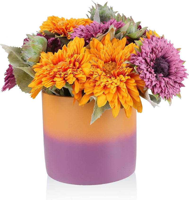 Cement Planter Flower Pot 6.1 Inches with Drainage Hole - Gradient Indoor and Outdoor Flower Pot for Orchid, Sunflowers, Bonsai, and House Plants - Unique Concrete Planter (Orange Purple)