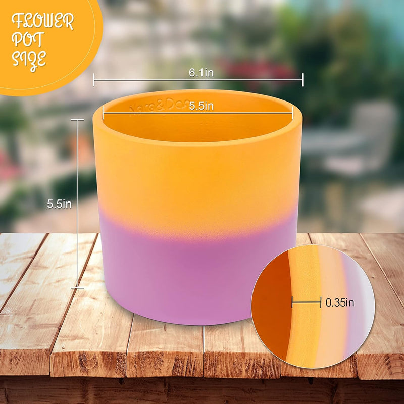 Cement Planter Flower Pot 6.1 Inches with Drainage Hole - Gradient Indoor and Outdoor Flower Pot for Orchid, Sunflowers, Bonsai, and House Plants - Unique Concrete Planter (Orange Purple)