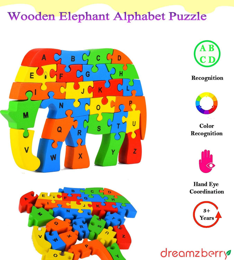 Wooden Puzzles for Kids, Elephant Multi Educational English Upper Case Alphabet Learning, Kindergarten Language Development Puzzles, Ages 3+ Years Old Preschool or Toddlers, Pack of 1