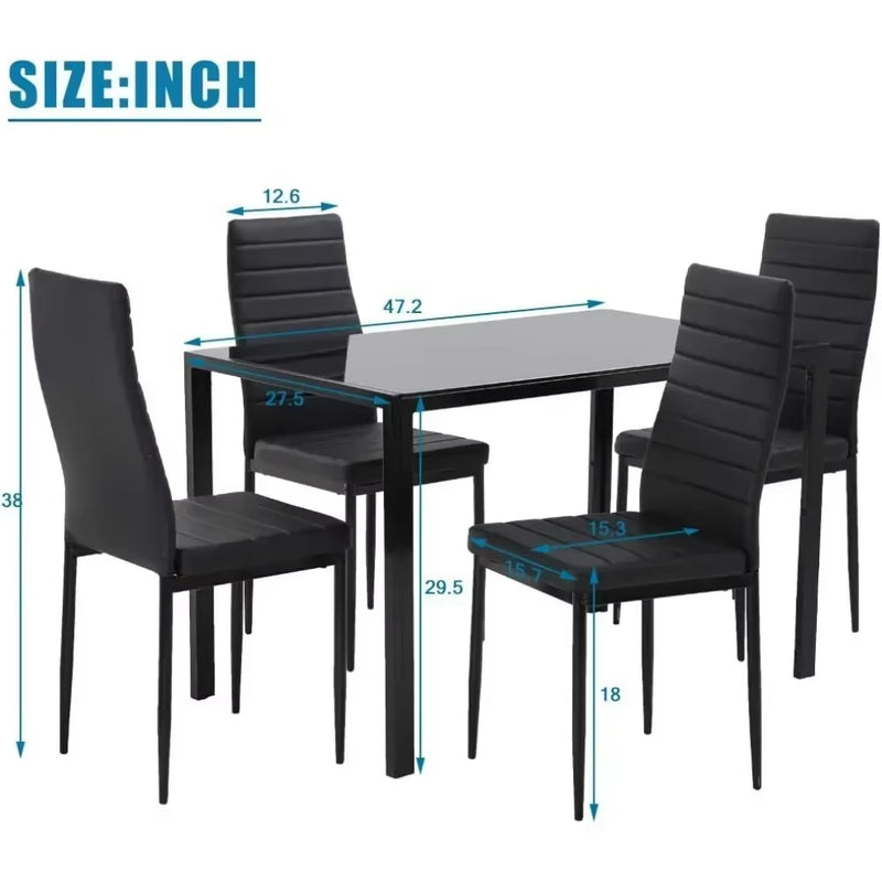 Glass Dining Table Set for Small Spaces Kitchen Table and Chairs for 4 Table with Chairs Home Furniture Rectangular Modern