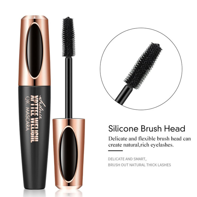 2 Pack 4D Silk Fiber Lash Mascara, Waterproof Smudge-Proof Long Lasting Black Mascara, Lengthening Thickening Curling Natural Eyelash Primer with Silicone Brush Head