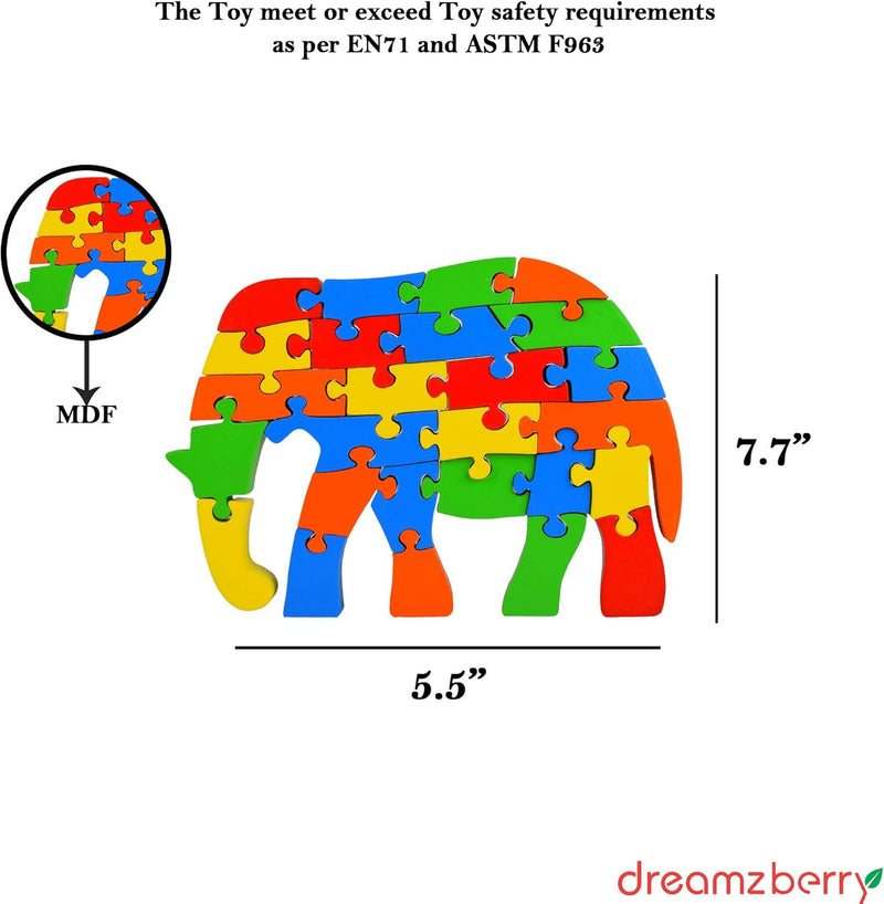 Wooden Puzzles for Kids, Elephant Multi Educational English Upper Case Alphabet Learning, Kindergarten Language Development Puzzles, Ages 3+ Years Old Preschool or Toddlers, Pack of 1