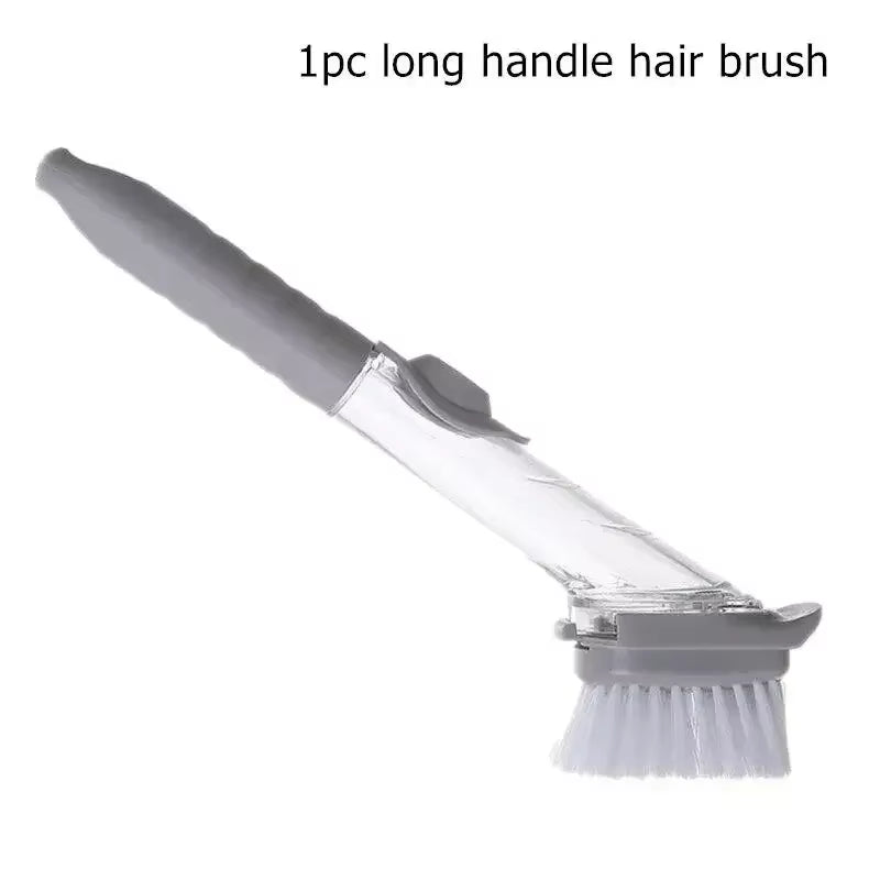 Refillable Liquid Cleaning Brush Kitchen Bowl Scrubber Cleaning Sponge Long Handle Dispenser Cleaner Tool with Dish Soap Washing