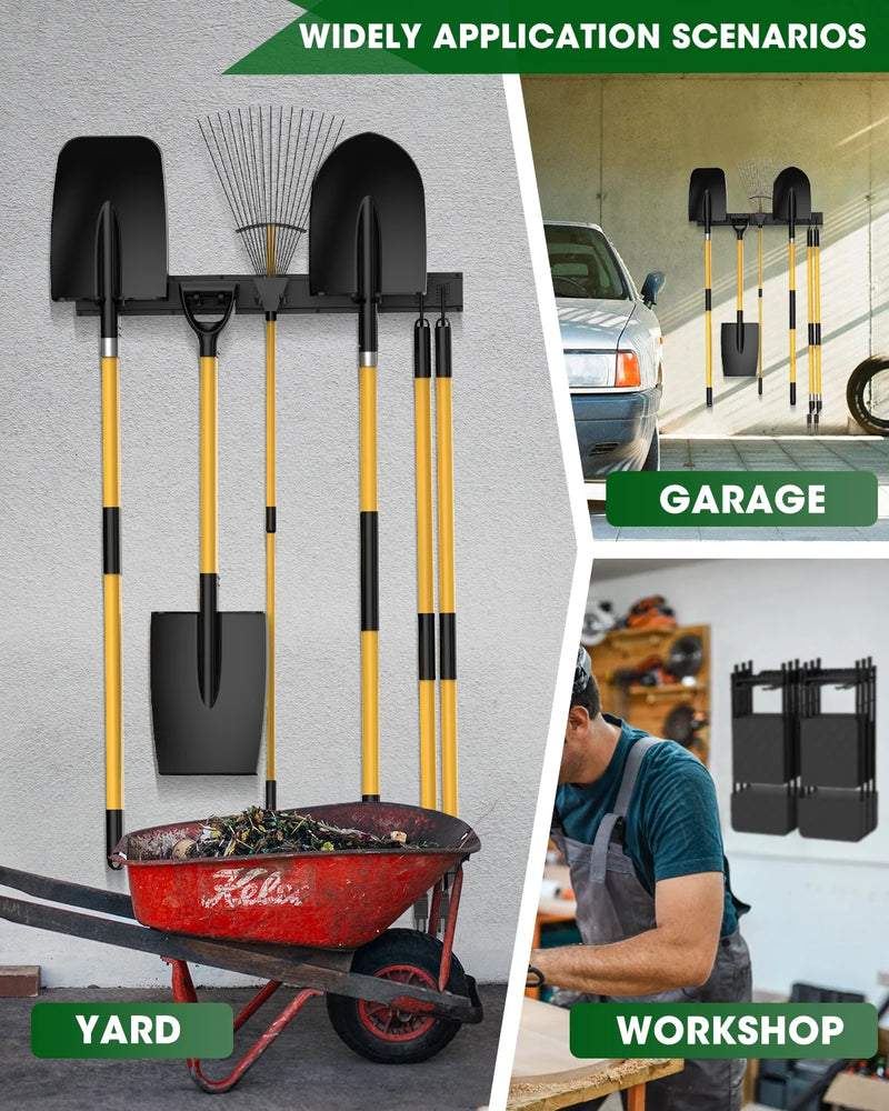 8 Piece Garage Tool Storage Rack, 32 Inches Wall Mounted Garage Organizer with 6 Adjustable Hooks, Heavy Duty Yard Tool Organizer for Garage, Holds up to 200 LBS