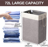 Laundry Hampers 2 Packs, Freestanding Laundry Baskets with Handles, Collapsible Large Dirty Clothes Hampers for Laundry, Foldable Laundry Basket Laundry Hamper for Bedrooms Bathroom Grey 72L