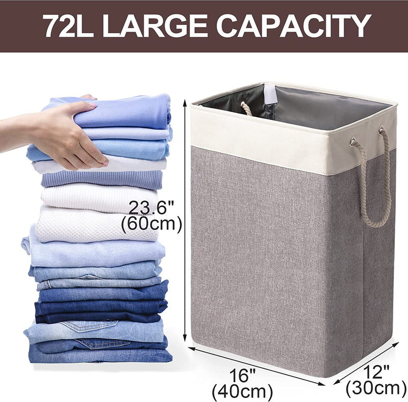 Laundry Hampers 2 Packs, Freestanding Laundry Baskets with Handles, Collapsible Large Dirty Clothes Hampers for Laundry, Foldable Laundry Basket Laundry Hamper for Bedrooms Bathroom Grey 72L