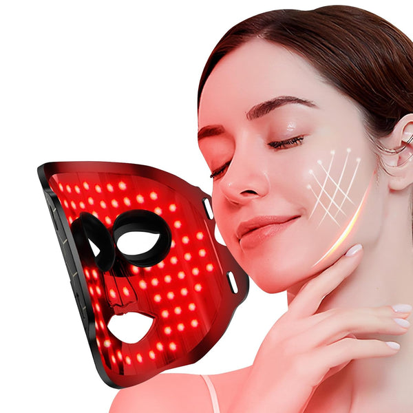 Red Light Therapy for Face and Neck, Infrared LED Lamp Face Mask Belt, Red, Yellow, Blue, Etc. 7 Colors Light Therapy Device Skin Care Facial Treatment Mask Skincare Tool, Black