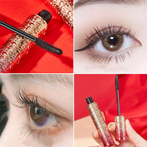 Black Eyelash Mascara Waterproof & Long Lasting, Silk Fiber Lash Mascara Volume and Length Eye Makeup Mascara, Lucky Red Shell Gift(1 Pcs)