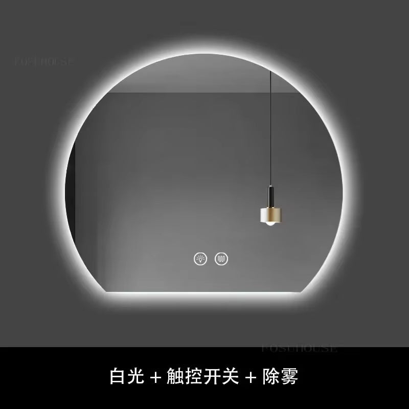 Modern Semi-Circular Smart Bath Mirrors Creative Touch Bathroom Mirror Home Bedroom Special-Shaped Makeup Mirrors with Led Light