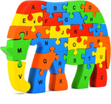 Wooden Puzzles for Kids, Elephant Multi Educational English Upper Case Alphabet Learning, Kindergarten Language Development Puzzles, Ages 3+ Years Old Preschool or Toddlers, Pack of 1