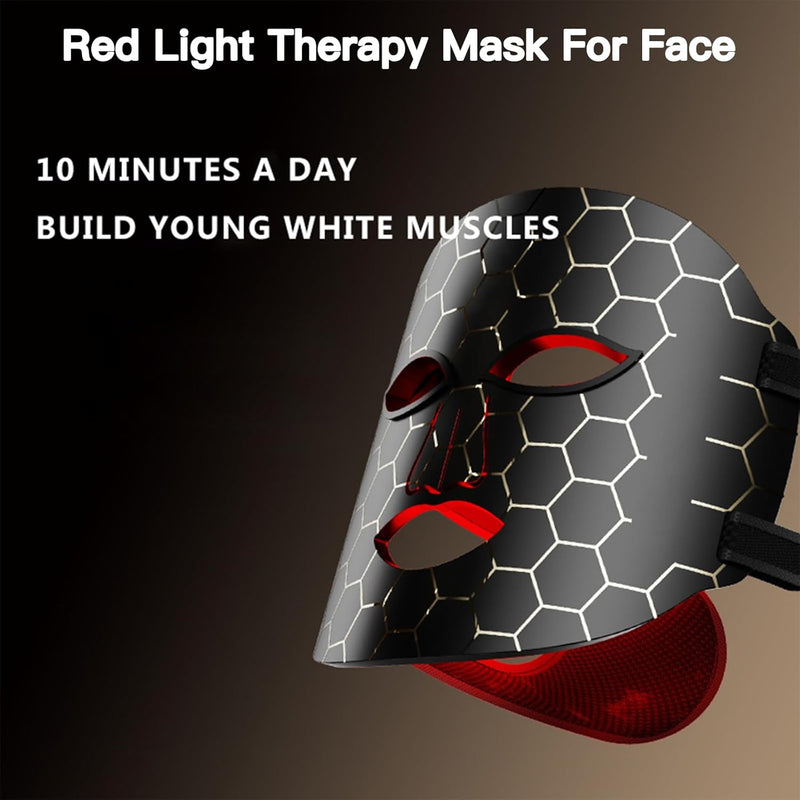 Red Light Therapy for Face and Neck, Infrared LED Lamp Face Mask Belt, Red, Yellow, Blue, Etc. 7 Colors Light Therapy Device Skin Care Facial Treatment Mask Skincare Tool, Black