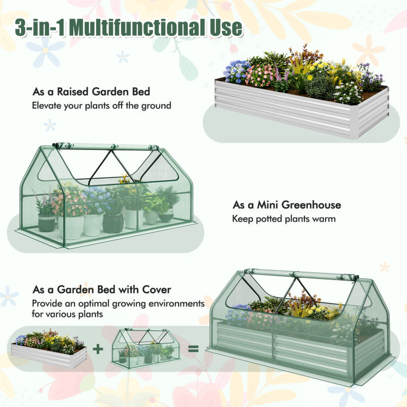 6 X 3 X 3 Feet Galvanized Raised Garden Bed with Greenhouse