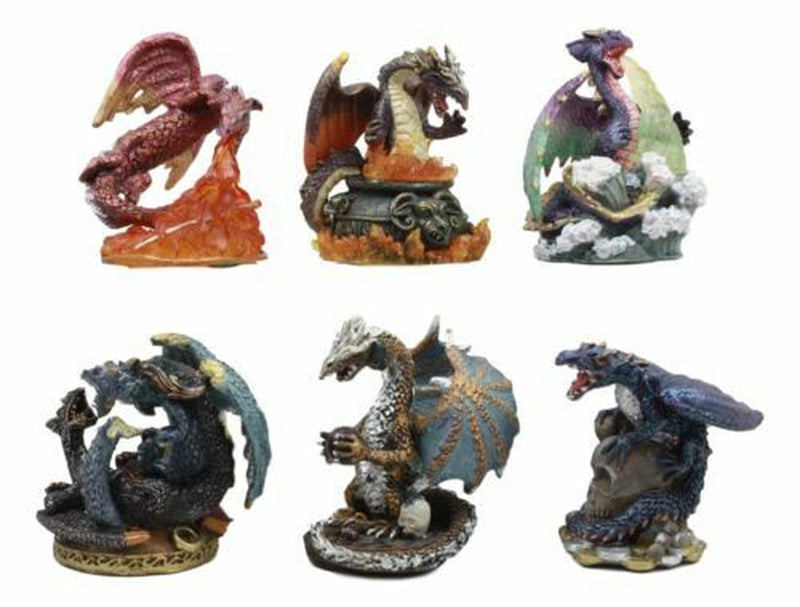 Colorful Medieval Dragon Set Figurines 6 Pcs Statue Small Sculpture Collectible