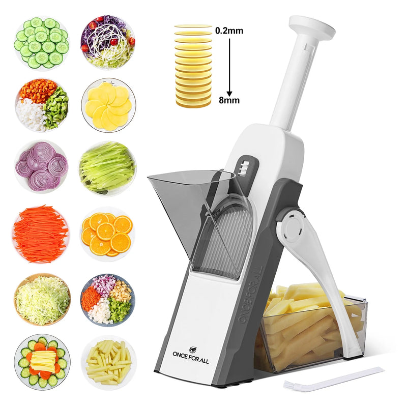 Vegetable Mandoline Slicer Chopper, Kitchen Adjustable Safe Onion Potato Food Chopper, Perfect for Slicing, Chopping, Shredding and Dicing (Gray)