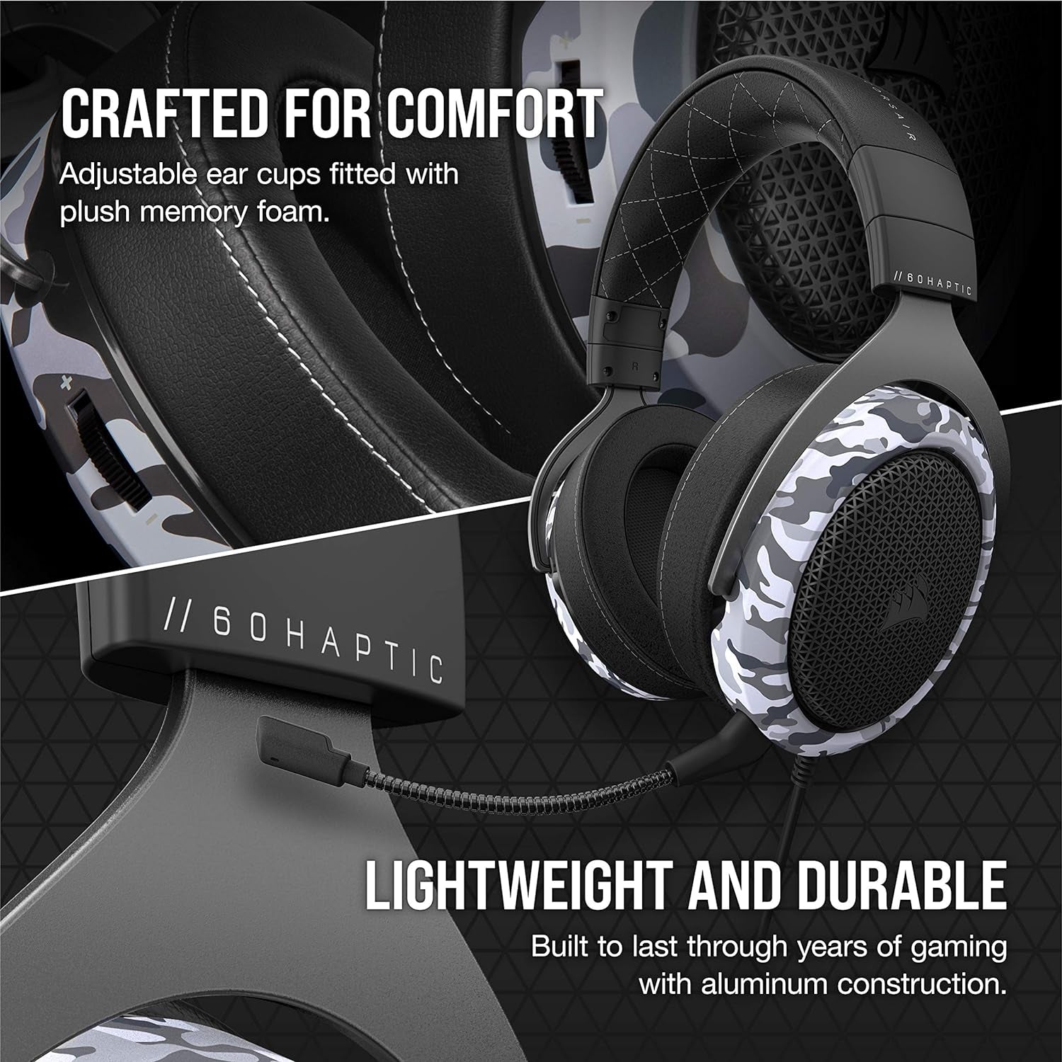 HS60 Haptic Stereo Gaming Headset with Haptic Bass, Memory Foam Earcups, Removable Microphone, Windows Sonic Compatible, Discord-Certified for PC - Arctic Camo