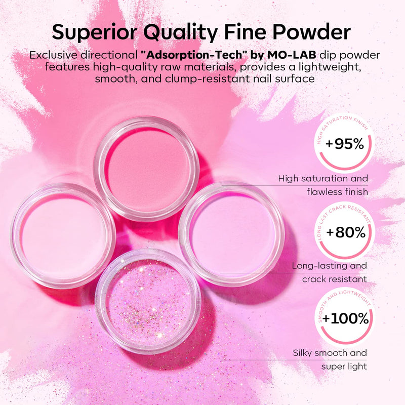 Dip Powder Nail Kit Starter, 4 Colors Light Hot Pink Glitter Dipping Powder Essential Liquid Set with Base Top Coat Activator French Nail Art Beginner Manicure DIY Salon Mother'S Day Gift