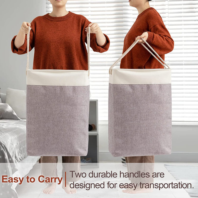 Laundry Hampers 2 Packs, Freestanding Laundry Baskets with Handles, Collapsible Large Dirty Clothes Hampers for Laundry, Foldable Laundry Basket Laundry Hamper for Bedrooms Bathroom Grey 72L