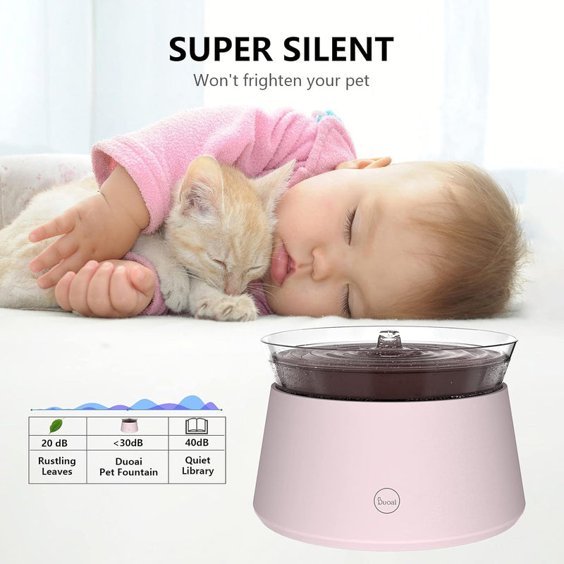 Automatic Cat Water Fountain,Quiet Small Cats Dogs Drinking Pet Fountains with Intelligent Pump and LED Indicator Water Shortage Alert(Pink)