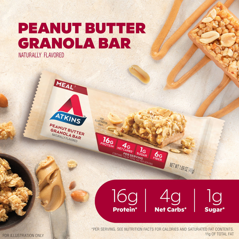 Peanut Butter Granola Protein Meal Bar, High Fiber, Low Sugar, Meal Replacement, Keto Friendly, 5 Count