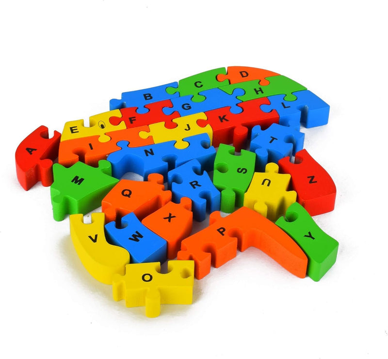 Wooden Puzzles for Kids, Elephant Multi Educational English Upper Case Alphabet Learning, Kindergarten Language Development Puzzles, Ages 3+ Years Old Preschool or Toddlers, Pack of 1