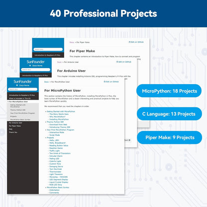 Starter Kit for Raspberry Pi Pico with 40 Projects Online Tutorials, Micropython C Piper Make Code, One-Stop Learning Electronics and Programming for Raspberry Pi Arduino Beginners Experts