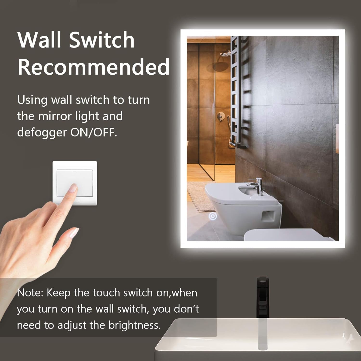 24 X 32 Inch Anti-Fog Smart Mirror with Light Led Bathroom Mirror for Wall Mounted Dimmable Light LED Makeup Mirrors with Smart Touch Switch Control (Horizontal/Vertical)