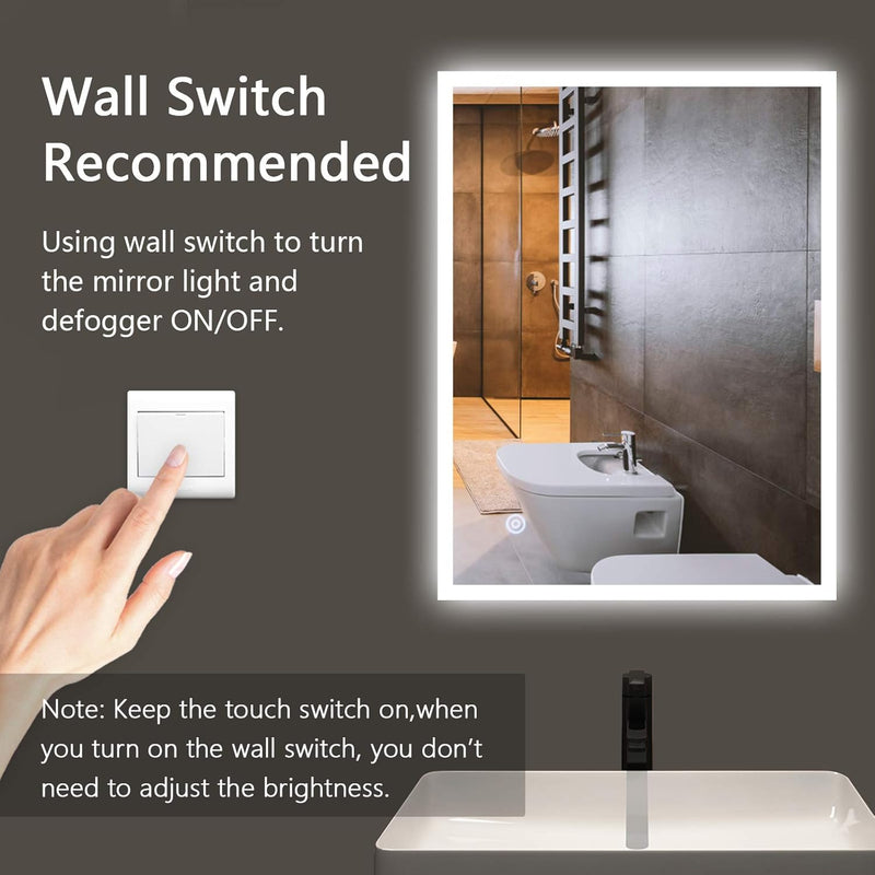 24 X 32 Inch Anti-Fog Smart Mirror with Light Led Bathroom Mirror for Wall Mounted Dimmable Light LED Makeup Mirrors with Smart Touch Switch Control (Horizontal/Vertical)