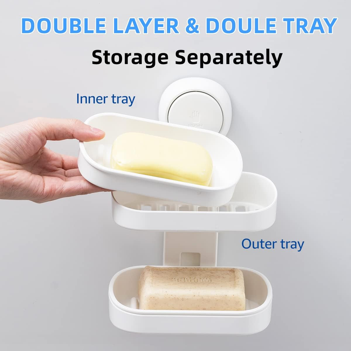 Shower Soap Holder Suction Cup Dish for Wall Double Layer Heavy Duty Bar Self