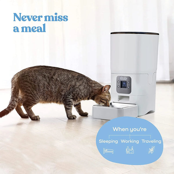 Smart Automatic Cat Feeders - 6-L Reliable Cat Food Dispenser with Display LCD Screen for Easy Set up - Portion Control Automatic Dog Feeder with Desiccant Bag Keeps Dry Food Fresh -10S Voice Recorder