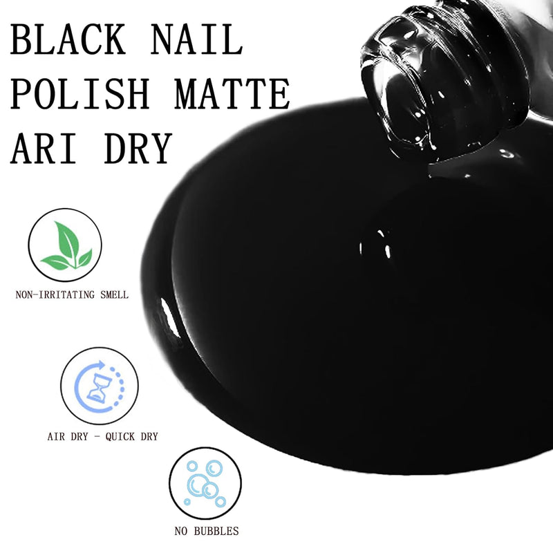 Matte Black Nail Polish, Black Nail Polish Fast Dry for Women & Men, Dark Nail Polish, Matte Top Coat Nail Polish, 12ML