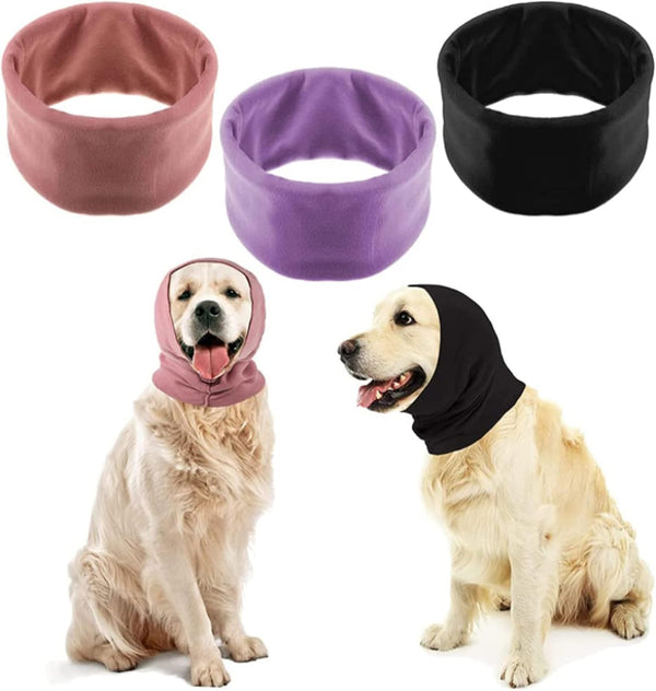 3PCS Quiet Ears for Dogs Dog Snoods Ear Muffs for Noise Pets Ear Covers Neck Warmer Anxiety Relief & Calming Dogs (Black+Pink+Purple) (S)