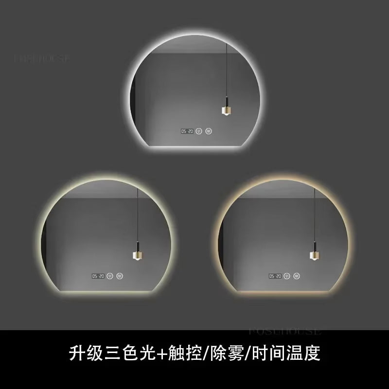 Modern Semi-Circular Smart Bath Mirrors Creative Touch Bathroom Mirror Home Bedroom Special-Shaped Makeup Mirrors with Led Light