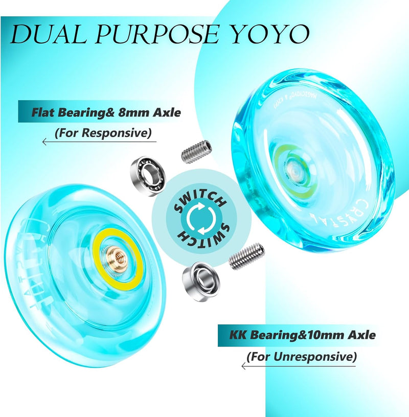 K2 Crystal Yoyo Responsive Yoyo for Kids, Yoyo Professional Fingerspin Trick, Dual Purpose Yo Yo with Extra Unresponsive Yoyo Bearing for Advanced+12 Yo Yo Strings+Yo-Yo Storage Bag (Green)