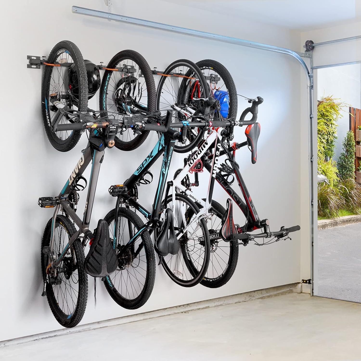 Bike Storage Rack Wall Mount, 6 Garage Bike Rack and 4 Garage Tool Hooks, Bike Hanger for Garage, Garage Bike Wall Organization Garden Tool Organizer, Utility Rack (2-Pack)
