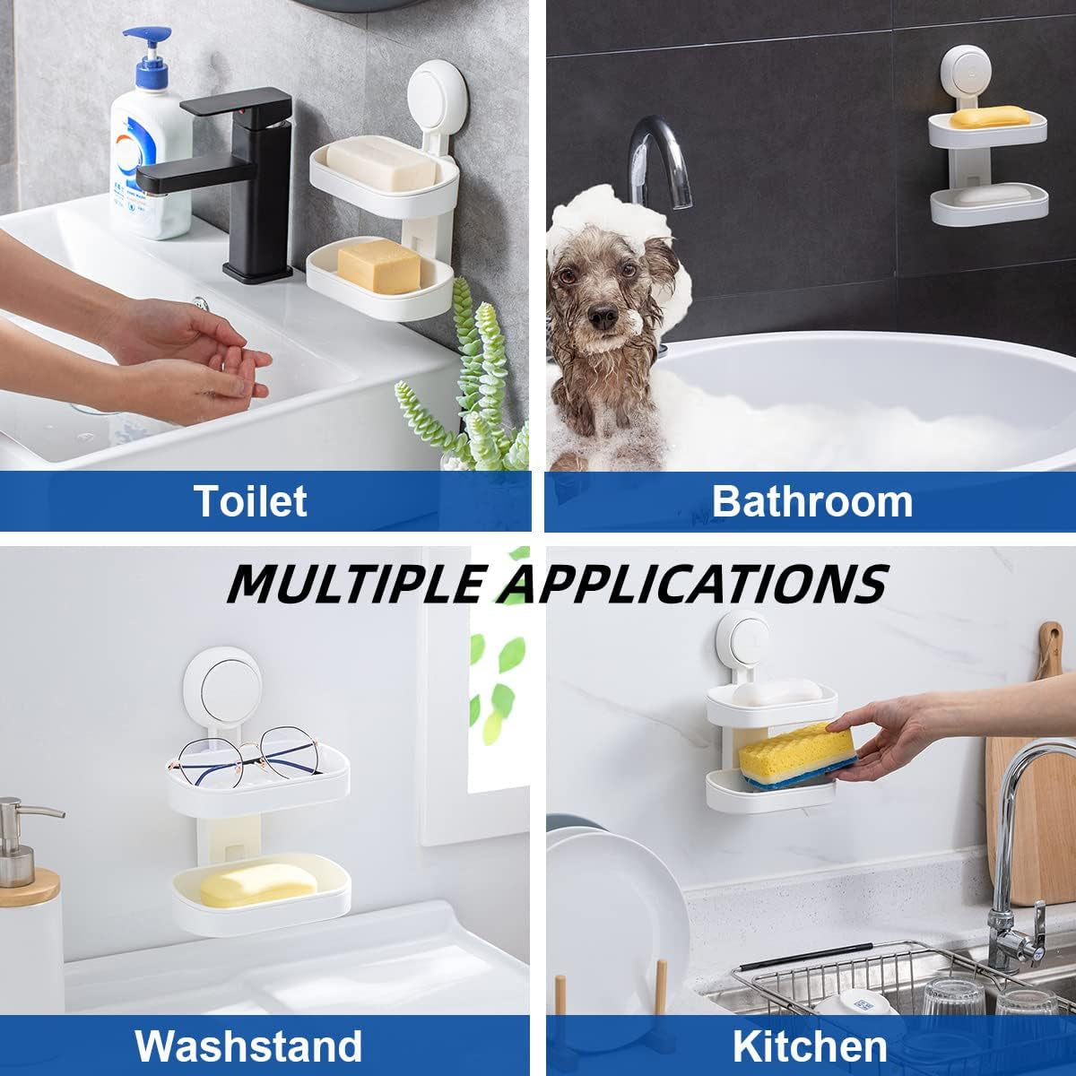 Shower Soap Holder Suction Cup Dish for Wall Double Layer Heavy Duty Bar Self