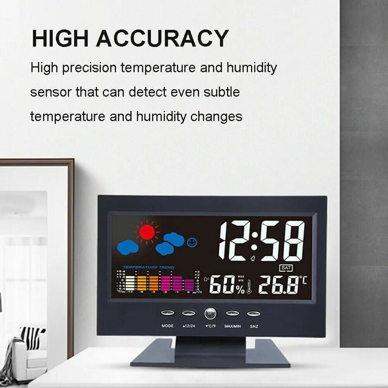 LED Digital Alarm Clock Snooze Calendar Thermometer Hygrometer Weather Display