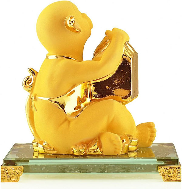 Chinese Zodiac Monkey Golden Resin Collectible Figurines Table Decor Statue