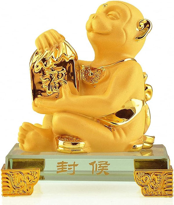 Chinese Zodiac Monkey Golden Resin Collectible Figurines Table Decor Statue