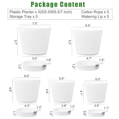 Self Watering Planters, 5/5.5/6/6.5/7 Inch Self Watering Plant Pots for Indoor and Outdoor Plants, 5 Pack