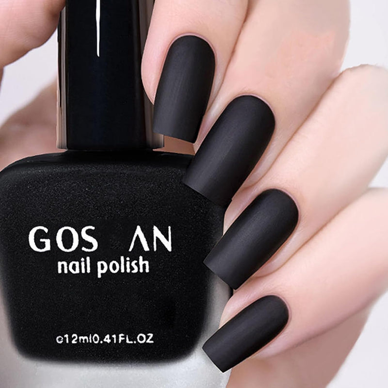 Matte Black Nail Polish, Black Nail Polish Fast Dry for Women & Men, Dark Nail Polish, Matte Top Coat Nail Polish, 12ML