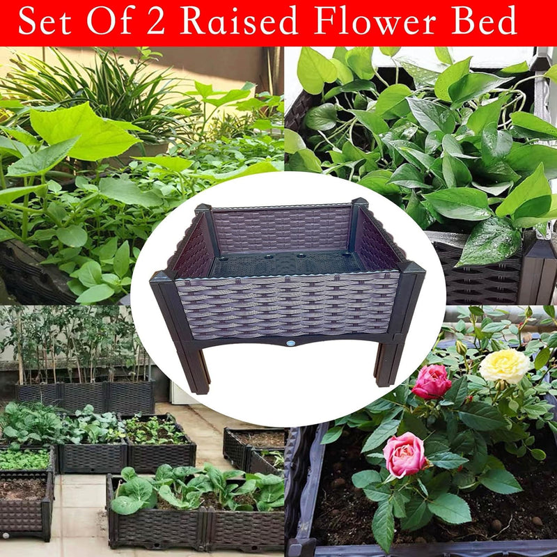 Plastic Raised Garden Bed, Raised Flower Bed, Vegetables Plant Raised Bed Kits, Herbs Flowers Growing Box Container with Legs, Drainage Holes for Garden Patio Balcony Restaurant (Set of 2)