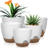 Plant Pots 10/9/8/7.5/7 Inch Self Watering Pots, Set of 5 Plastic Planters with Drainage Holes and Saucers, Plastic Flower Pots, Nursery Planting Pot for Indoor Out Door Plants White