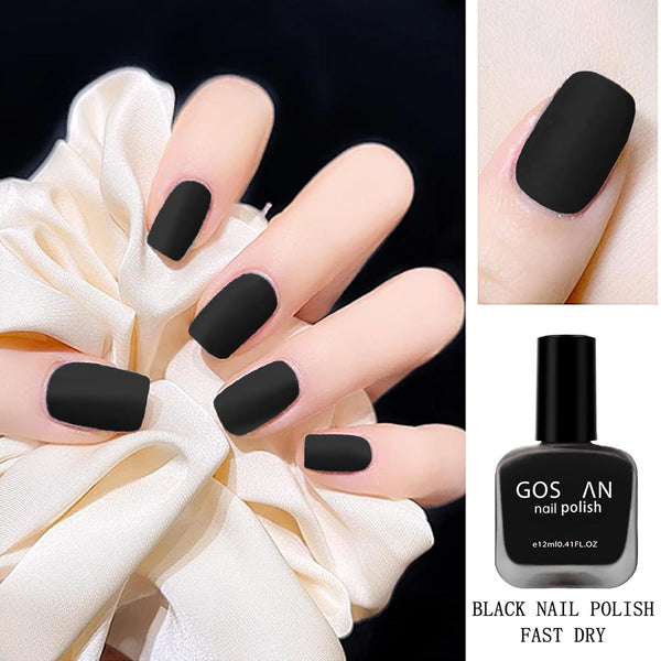 Matte Black Nail Polish, Black Nail Polish Fast Dry for Women & Men, Dark Nail Polish, Matte Top Coat Nail Polish, 12ML