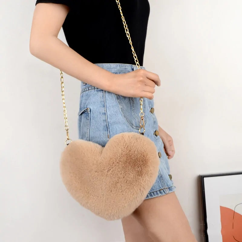 Heart Shaped Faux Fur Crossbody Wallet