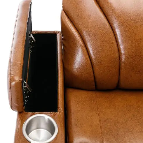 Power Motion Recliner Electric Power Recliner With USB Charging Port, Hidden Arm Storage, Convenient Cup Holder And Bluetooth Speaker, Light Brown