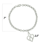 .925 Sterling Silver Open Heart with Center Vertical Infinity Chain Charm Bracelet - Size 7"