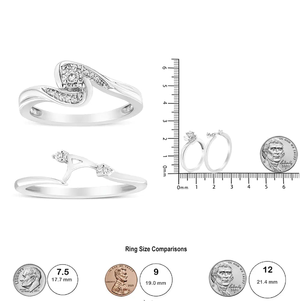 .925 Sterling Silver 1/10 CTTW Diamond Swirl and Bypass Bridal Set