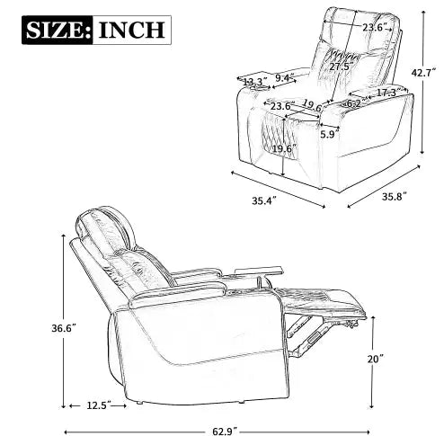 Power Motion Recliner With USB Charging Port And Hidden Arm Storage 2 Convenient Cup Holders Design And 360 Swivel Tray Table,Brown